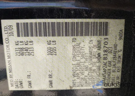 2010 Nissan Maxima 3.5 Sv z USA, uszkodzony, nr VIN 1N4AA5AP2AC818703